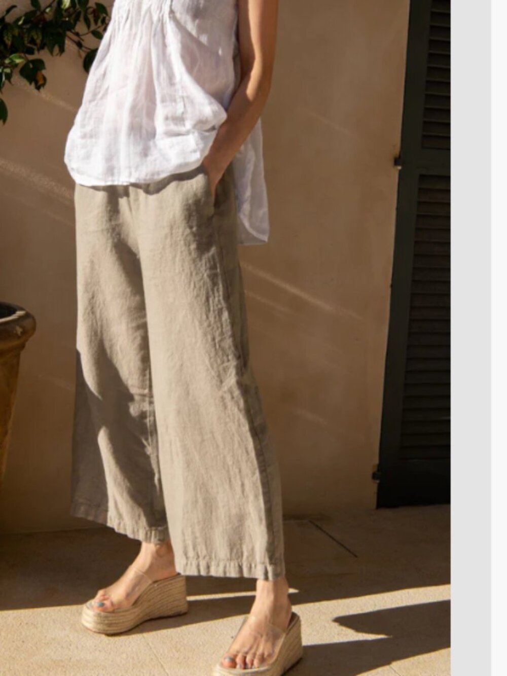 Sauths Kim Linen Pull On Wide Leg Trouser Pant Cappuccino 2XL